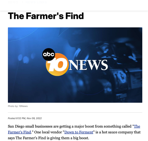 ABC 10 News San Diego article about The Farmer's Find boosting local small businesses