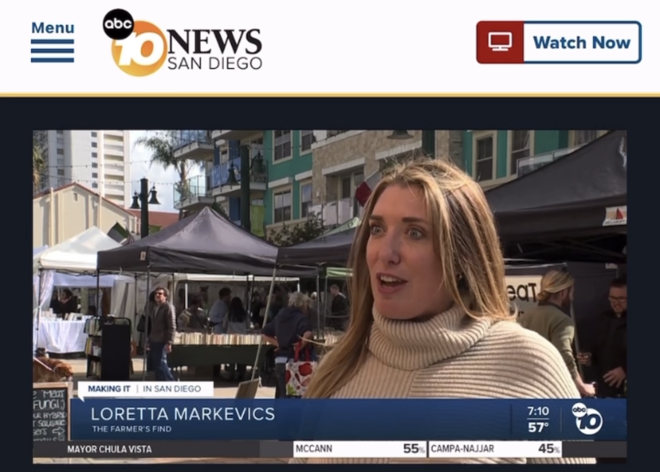 Loretta Markevics interviewed on ABC 10 News San Diego's Making It in San Diego segment about The Farmer's Find